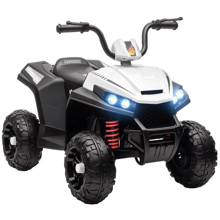 Qaba 12V white kids ATV ride-on car with LED headlights and realistic design