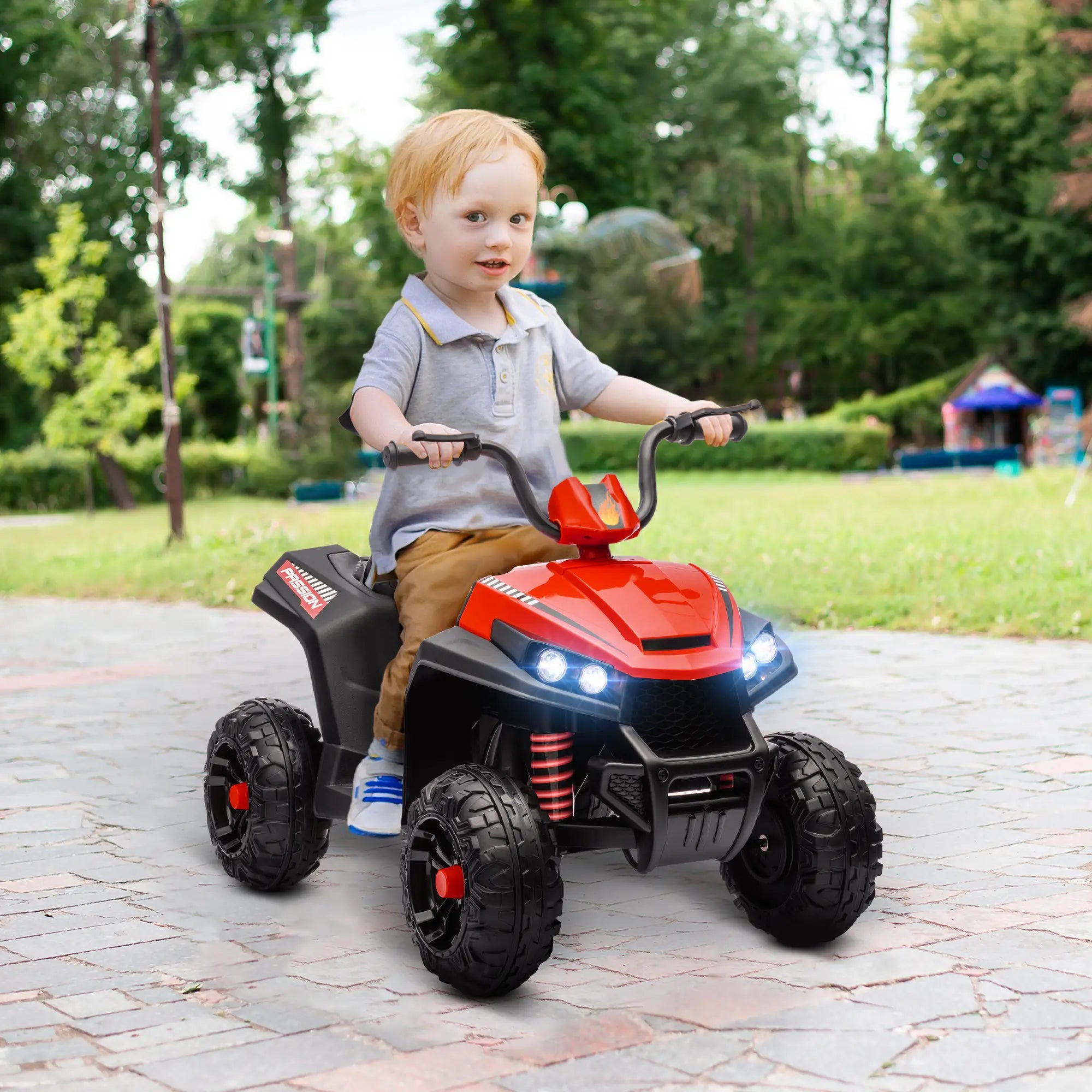 Qaba red kids electric ATV with dual motor and 12V battery for powerful performance