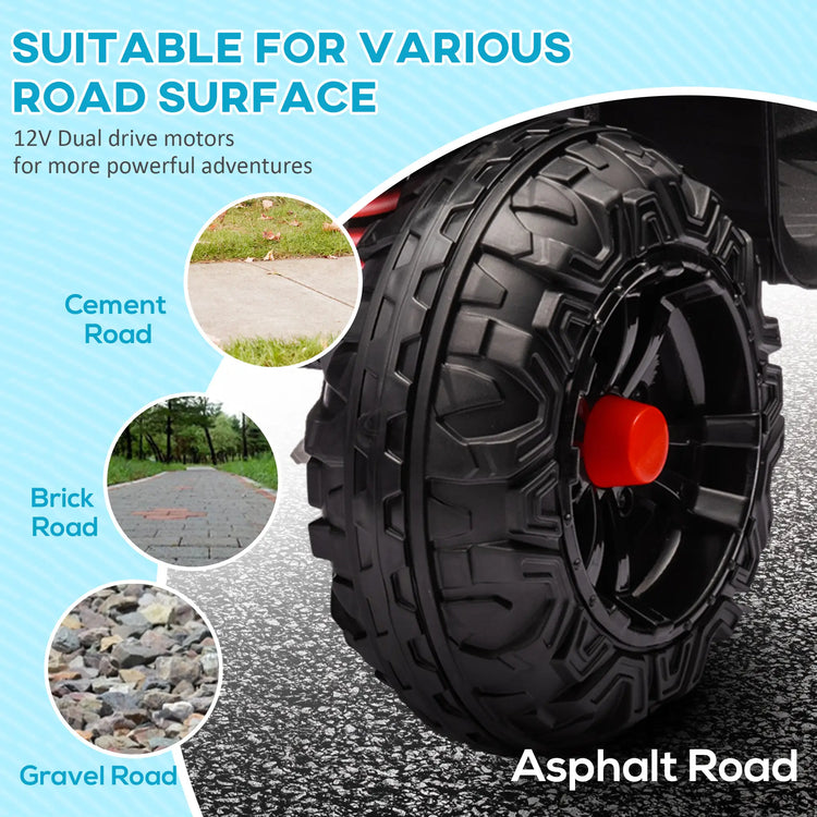 Qaba red kids quad bike featuring LED headlights, MP3 player, and fun music options