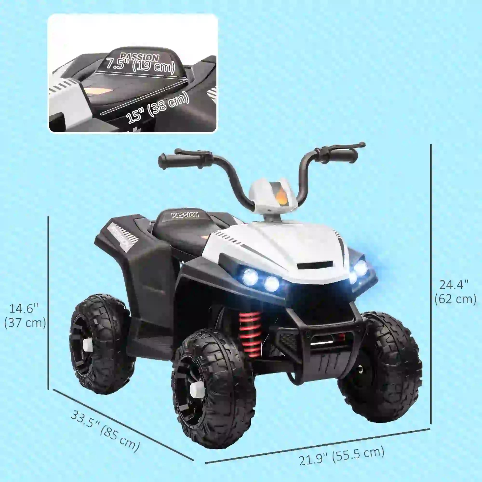 White Qaba ATV ride-on car designed for kids aged 3 to 5 years