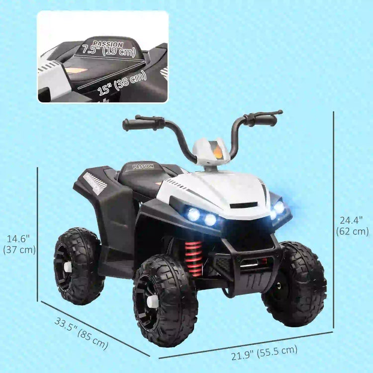White Qaba ATV ride-on car designed for kids aged 3 to 5 years