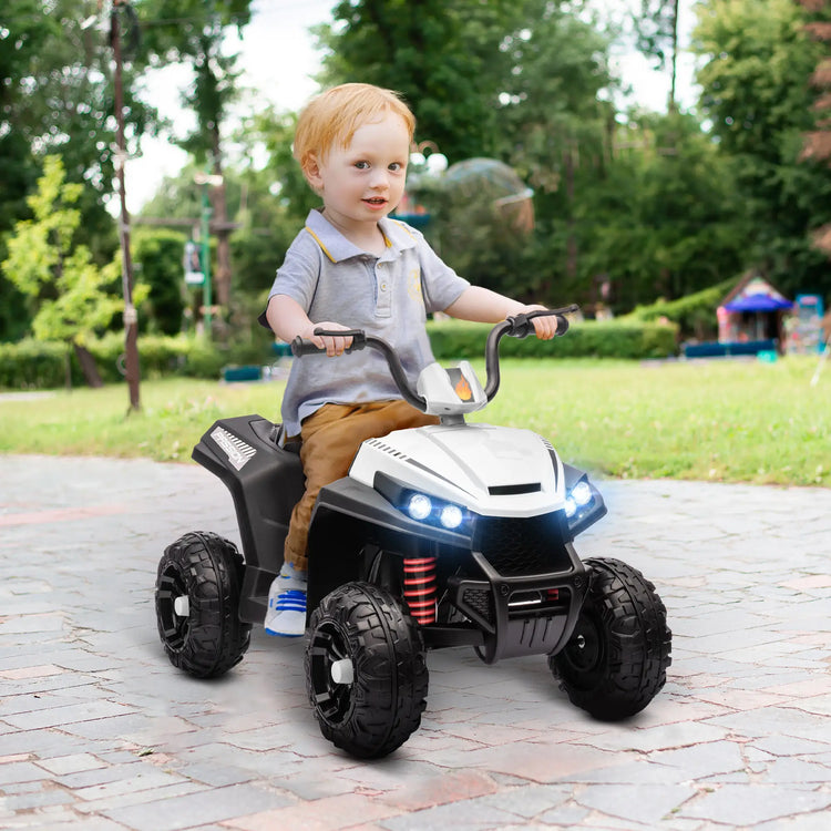 Qaba white kids ATV with dual motor system and 12V rechargeable battery