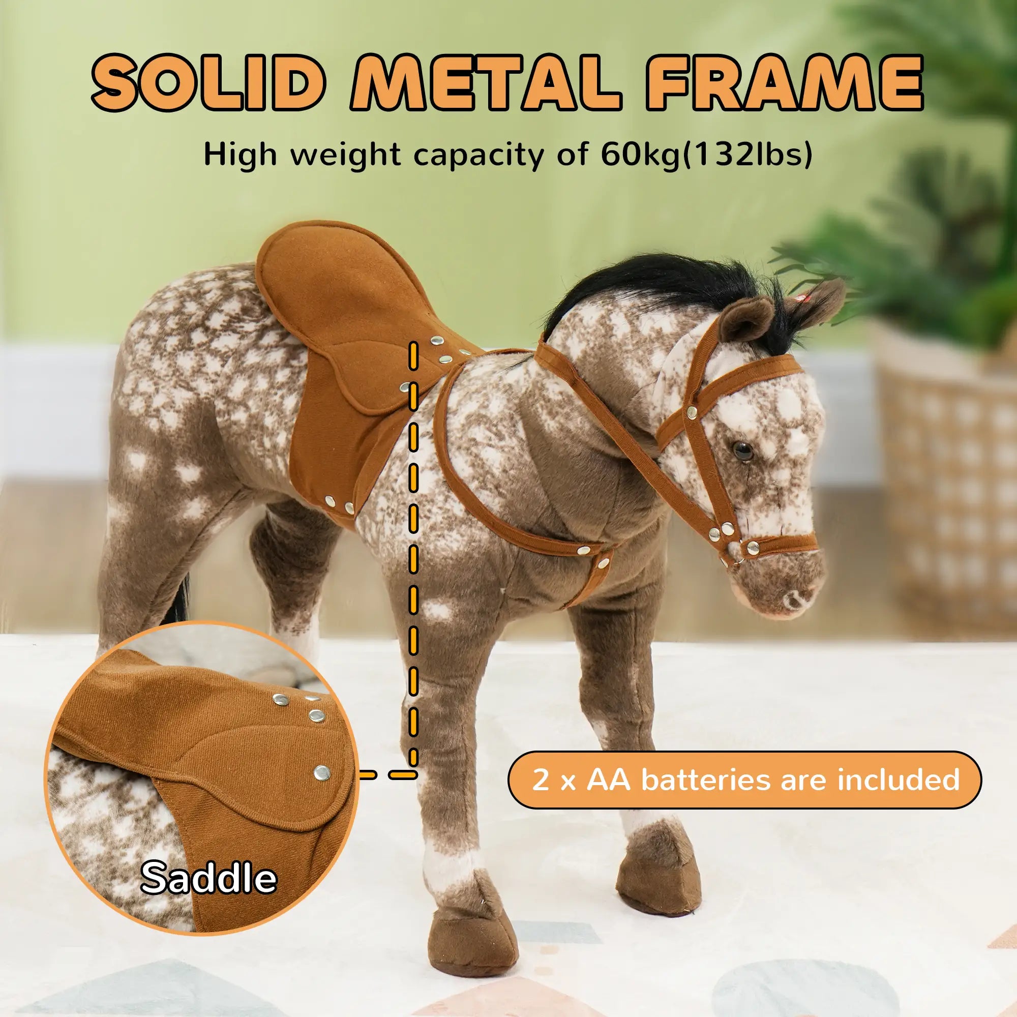 Realistic kids riding horse toy with detailed features