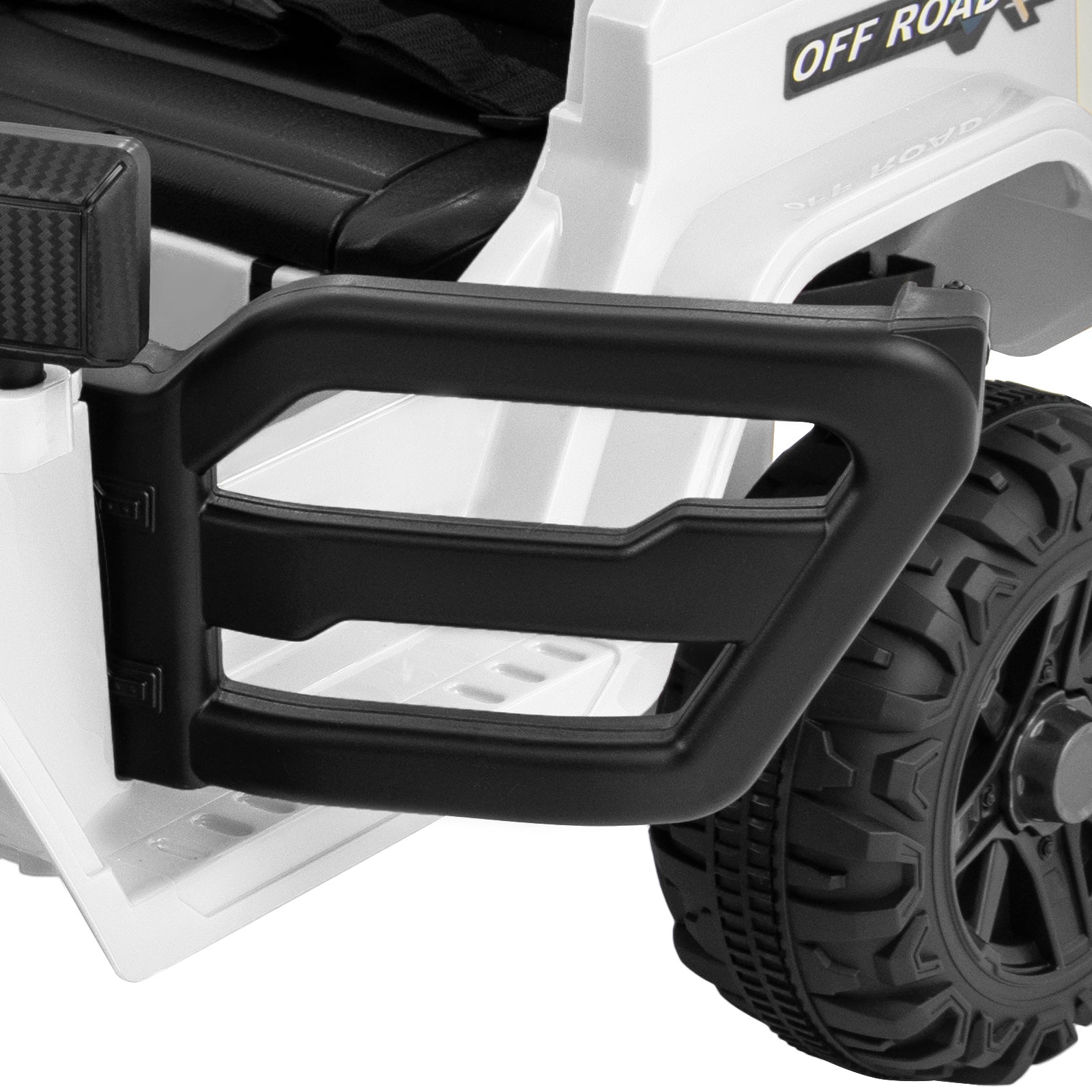 Close-up of a black off-road bumper on a vehicle with 'Off Road' branding.