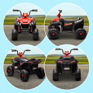 Red electric quad bike for kids featuring four-wheel spring suspension for stable riding