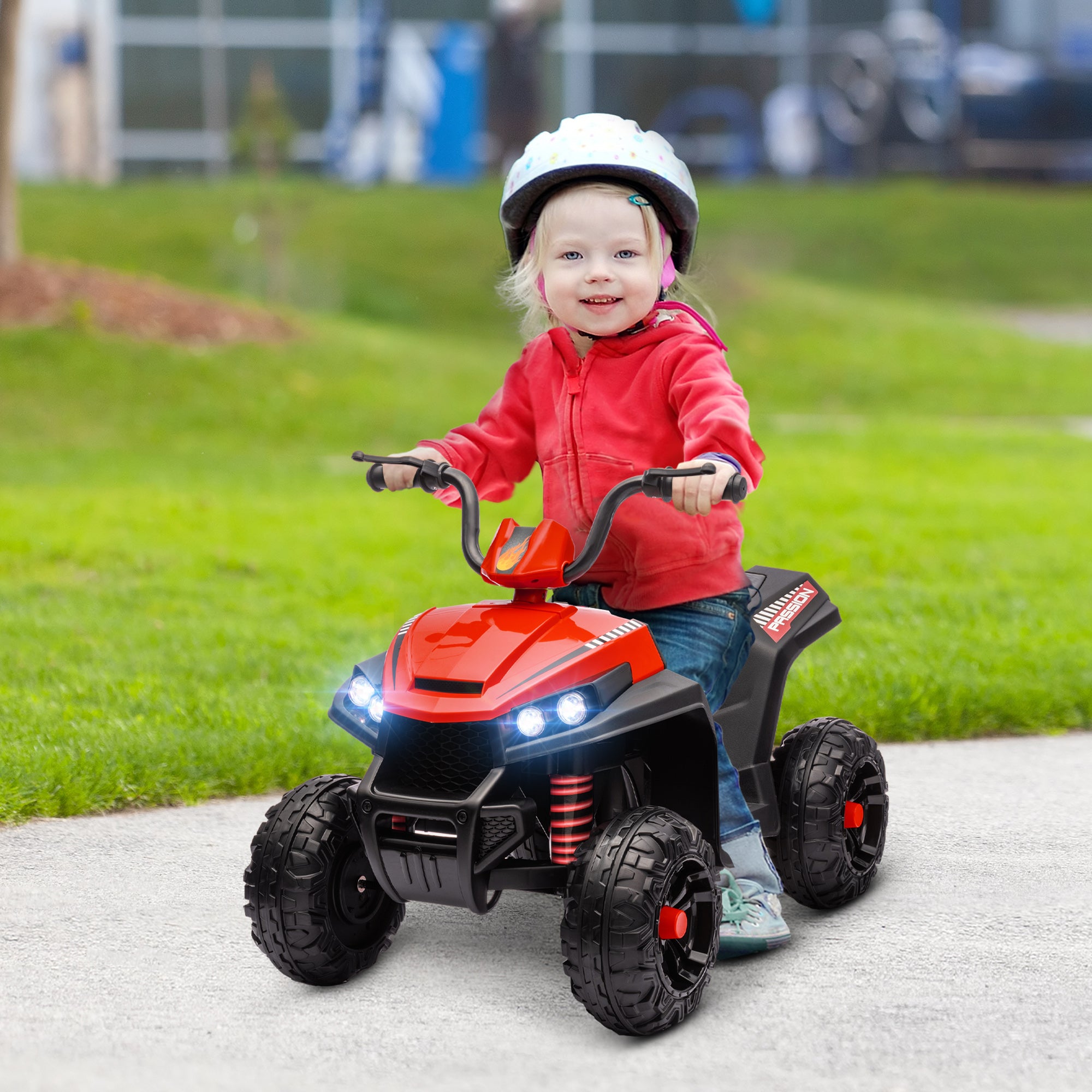Safe and sturdy red ride-on ATV for toddlers with stable build and smooth controls