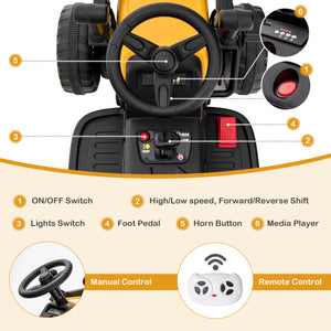 Remote controlled kids ride on excavator toy