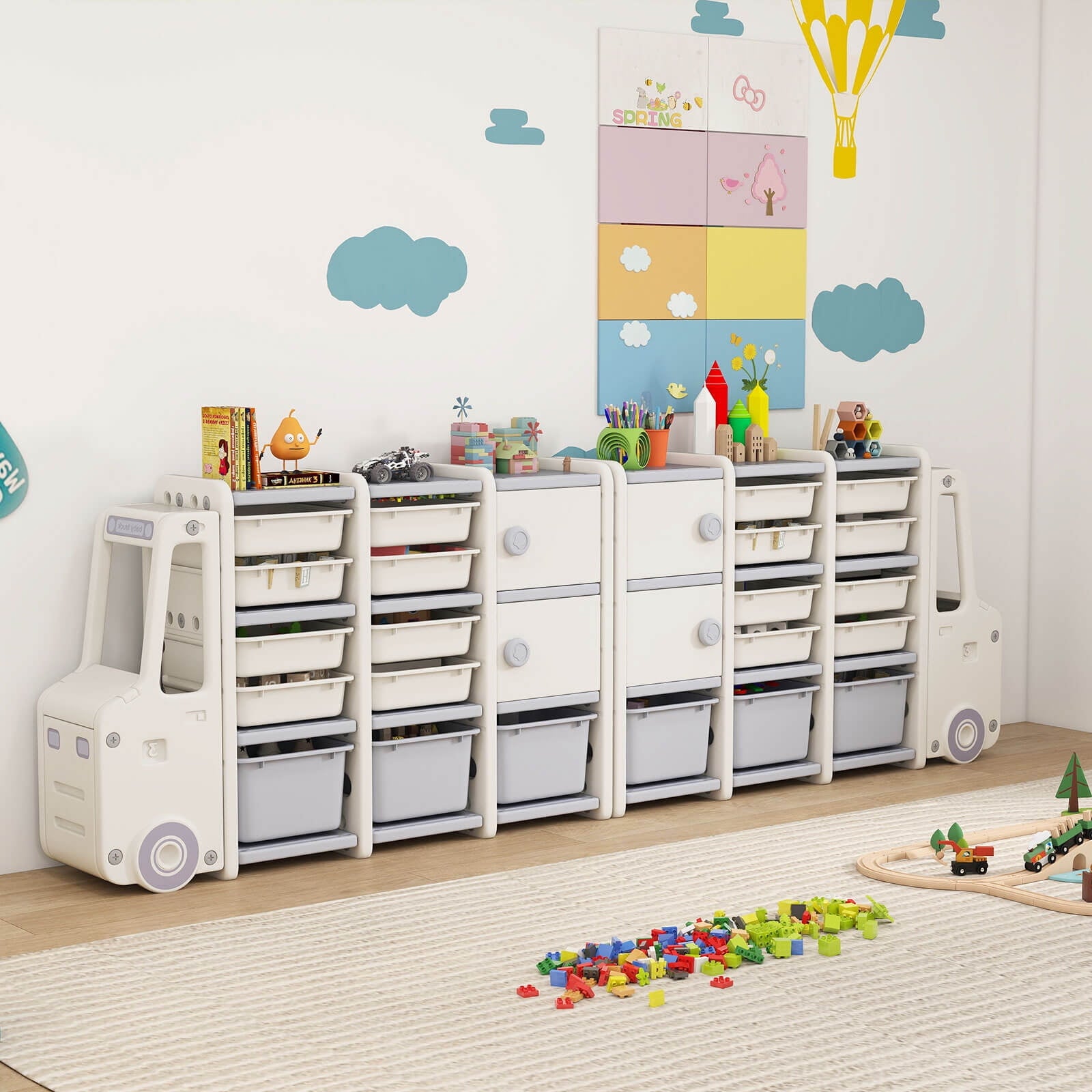 Children's toy organizer with removable storage bins