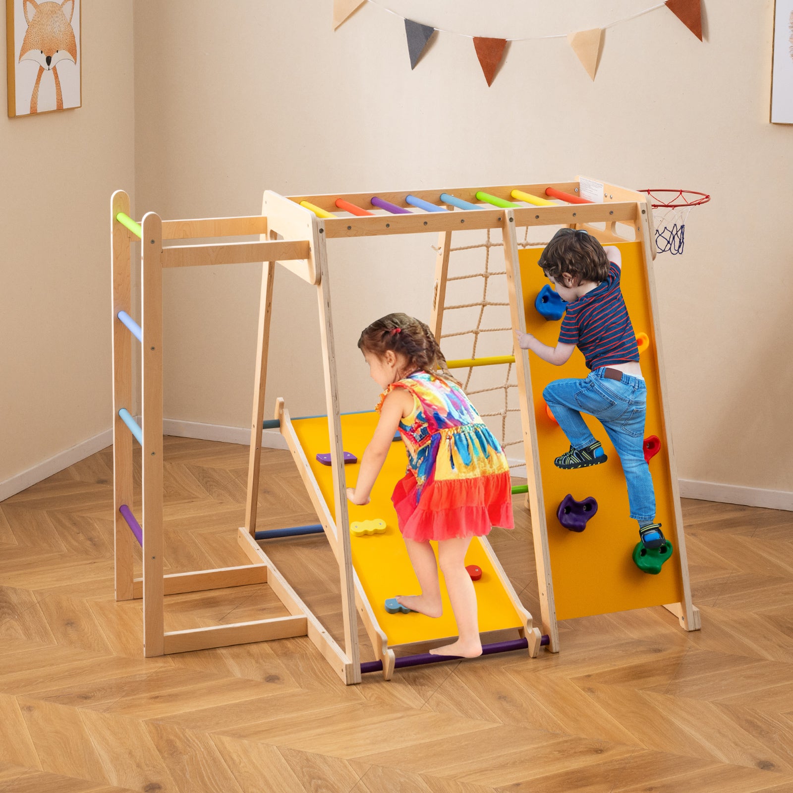 Reversible kids slide that converts into a rock climbing ramp