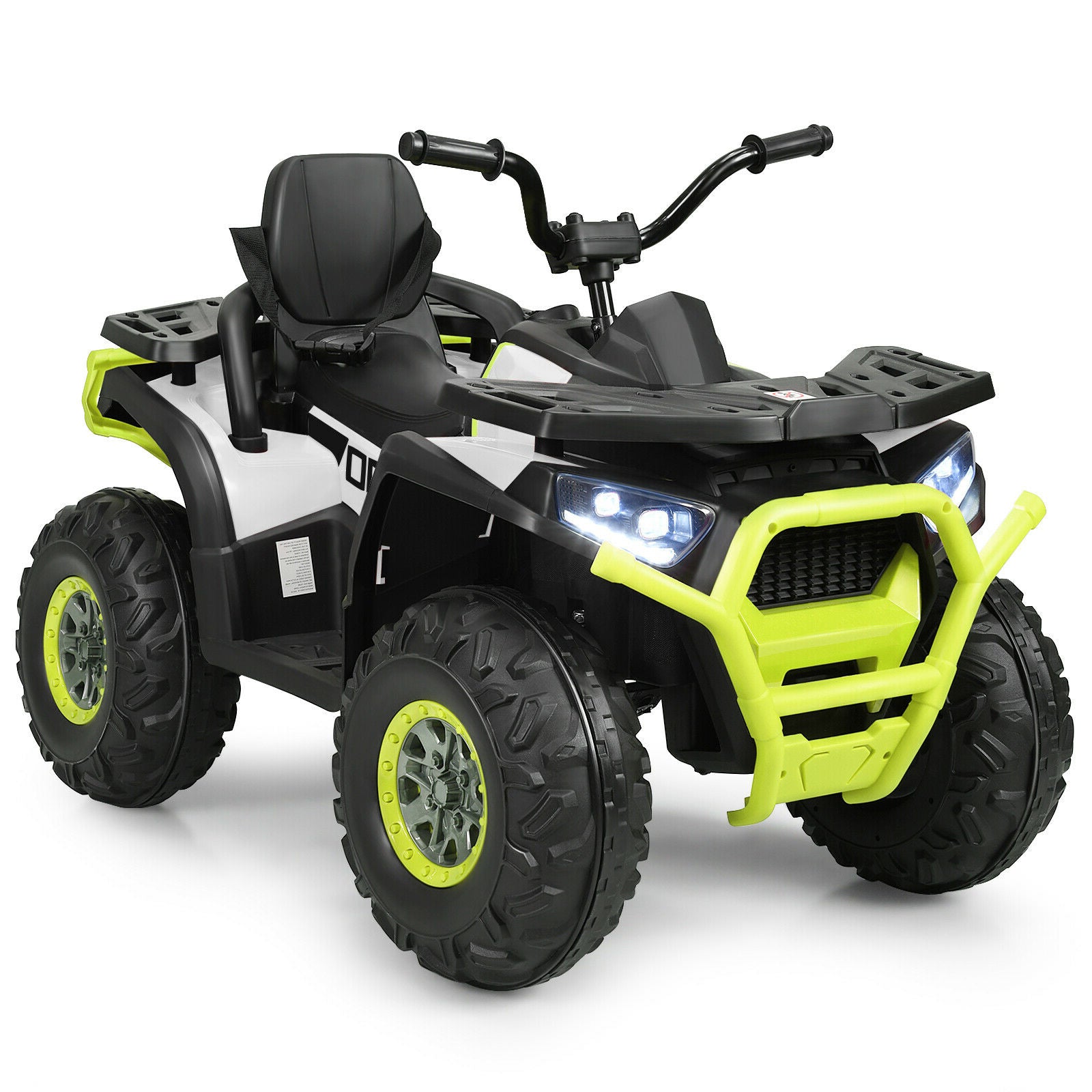 Children's ATV with black and green design on a white background