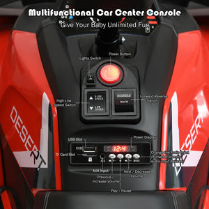 Multifunctional car center console with labeled buttons and features, featuring the brand 'Desert RT'.