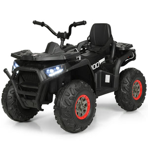 Black toy ATV with red accents on a white background
