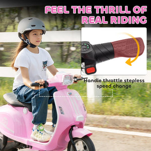 Child riding electric motorcycle outdoors