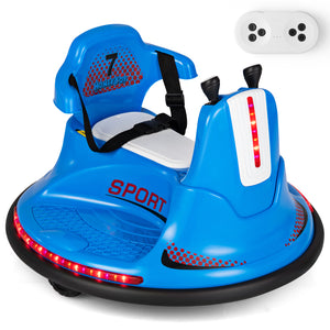 Blue children's bumper car with remote control on a white background