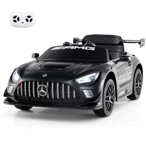 Black toy car with Mercedes-Benz logo on a white background