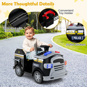 Child playing with a toy police car on a road, with features highlighted.