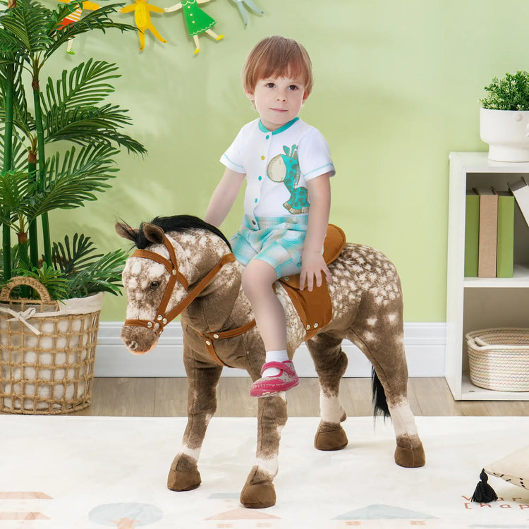Soft saddle seat on kids rocking horse ride-on toy