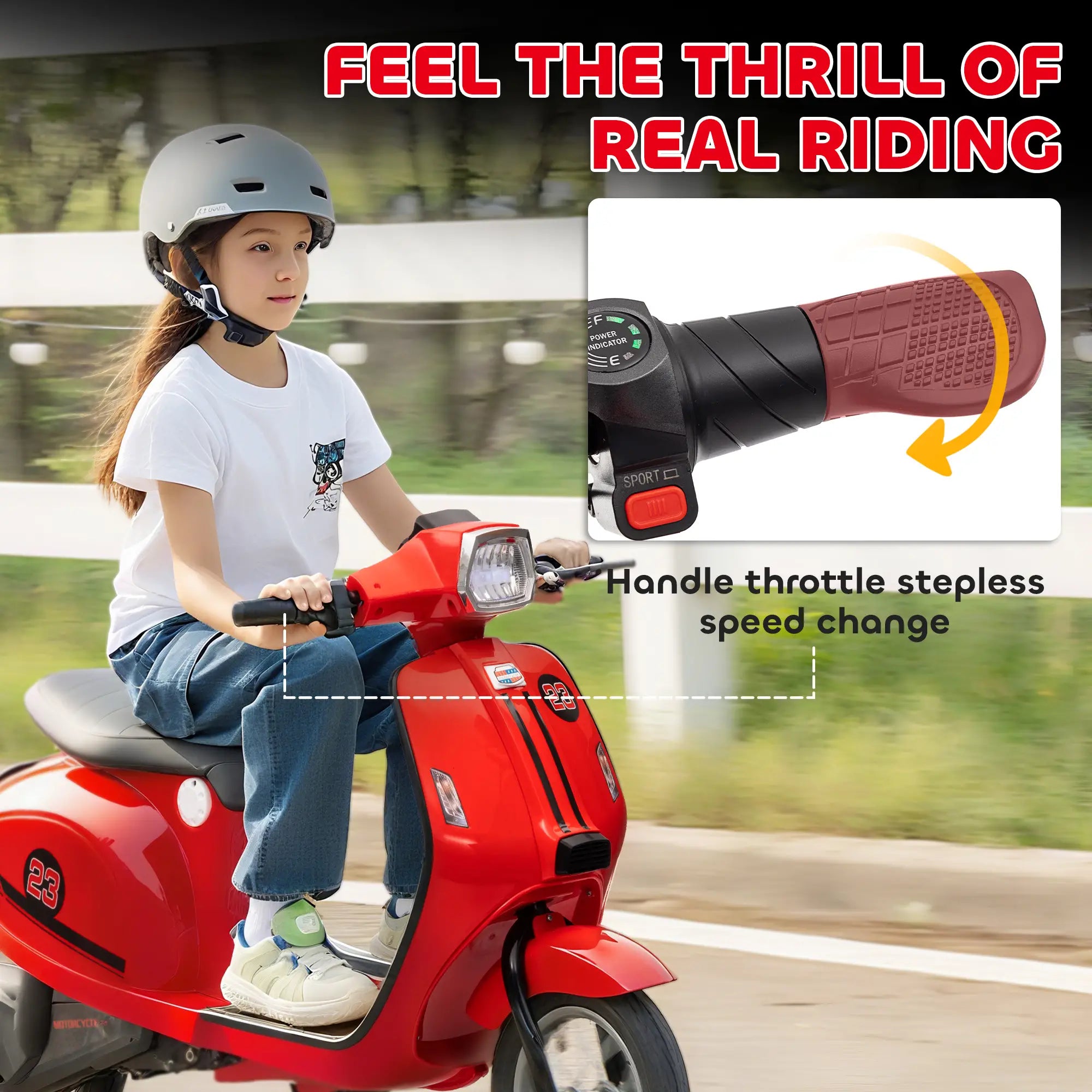 Ride on motorcycle with durable rubber tires