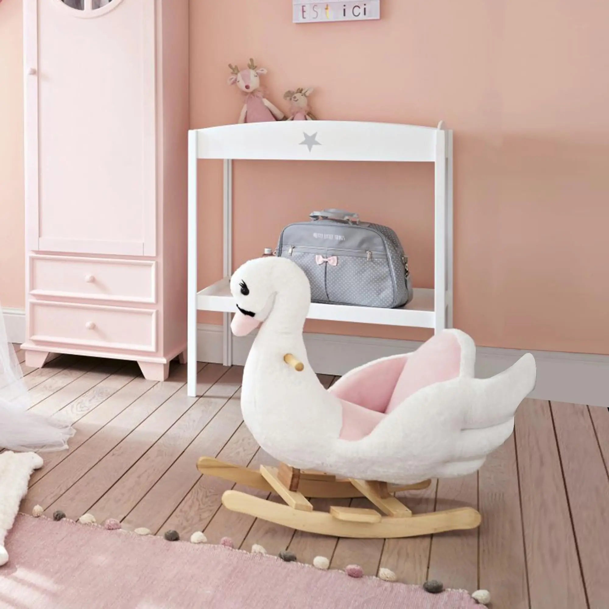 Ride-on swan toy designed for toddlers’ sensory play