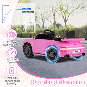 Pink toy car with specifications on a blurred outdoor background
