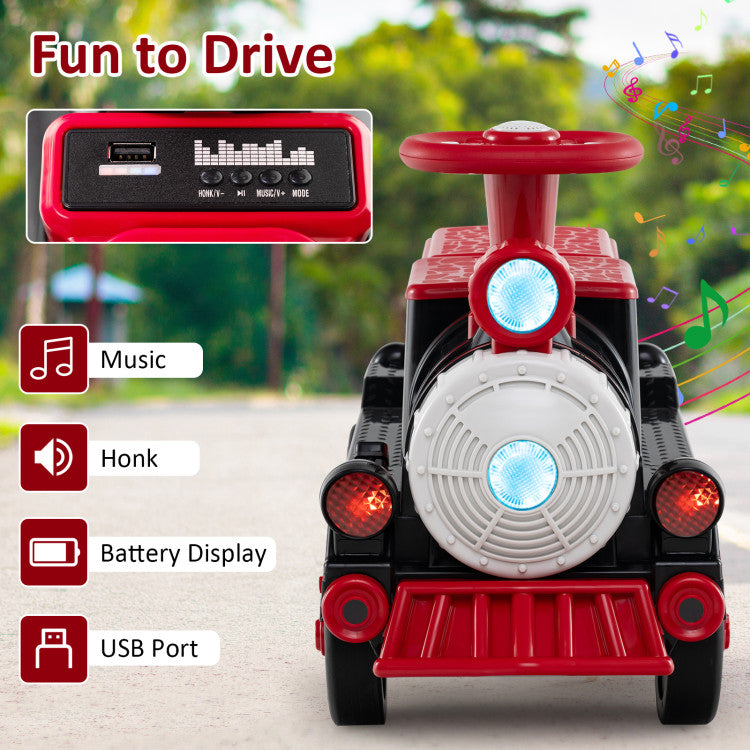 ride on train with music, lights, and horn