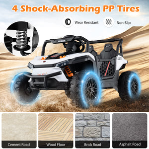 Off-road vehicle with shock-absorbing PP tires on a sandy background, featuring wear resistance and non-slip properties.