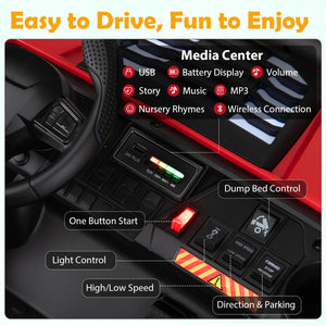 Car interior with media center and control panel, featuring text 'Easy to Drive, Fun to Enjoy'.