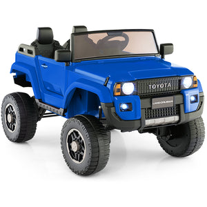 Blue toy Toyota Land Cruiser vehicle on a white background