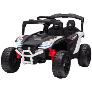 Toy off-road vehicle with black, white, and red design on a white background