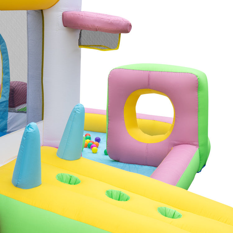 Ring toss game integrated in inflatable bouncer