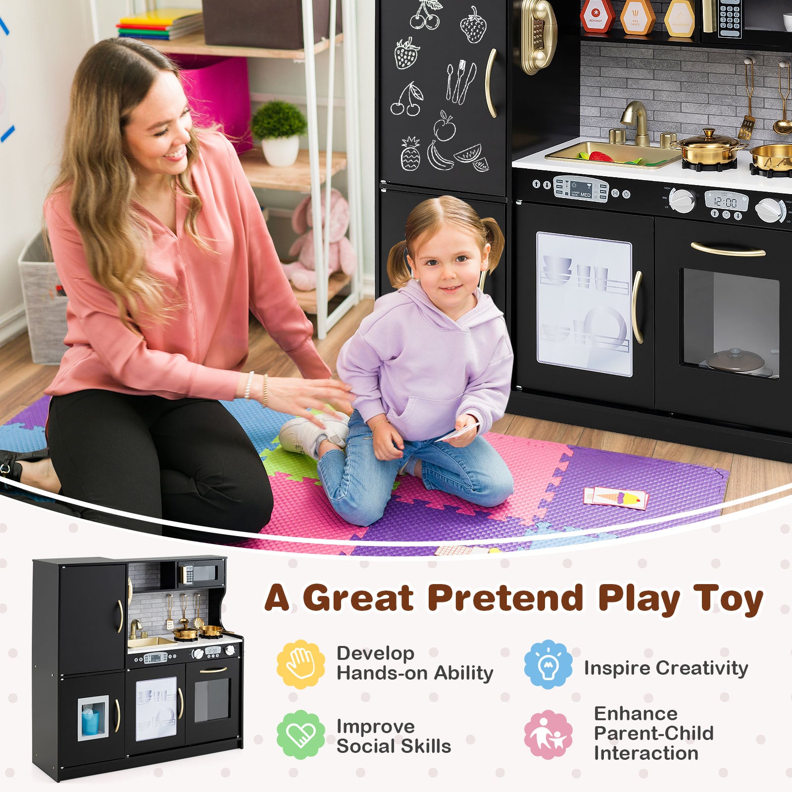 Kids role play kitchen designed for imaginative indoor play