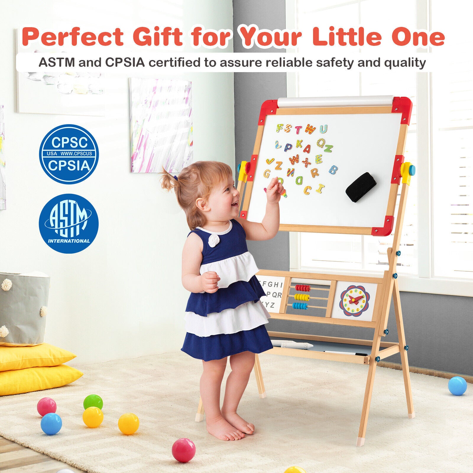360 degree rotating kids art easel with adjustable drawing board