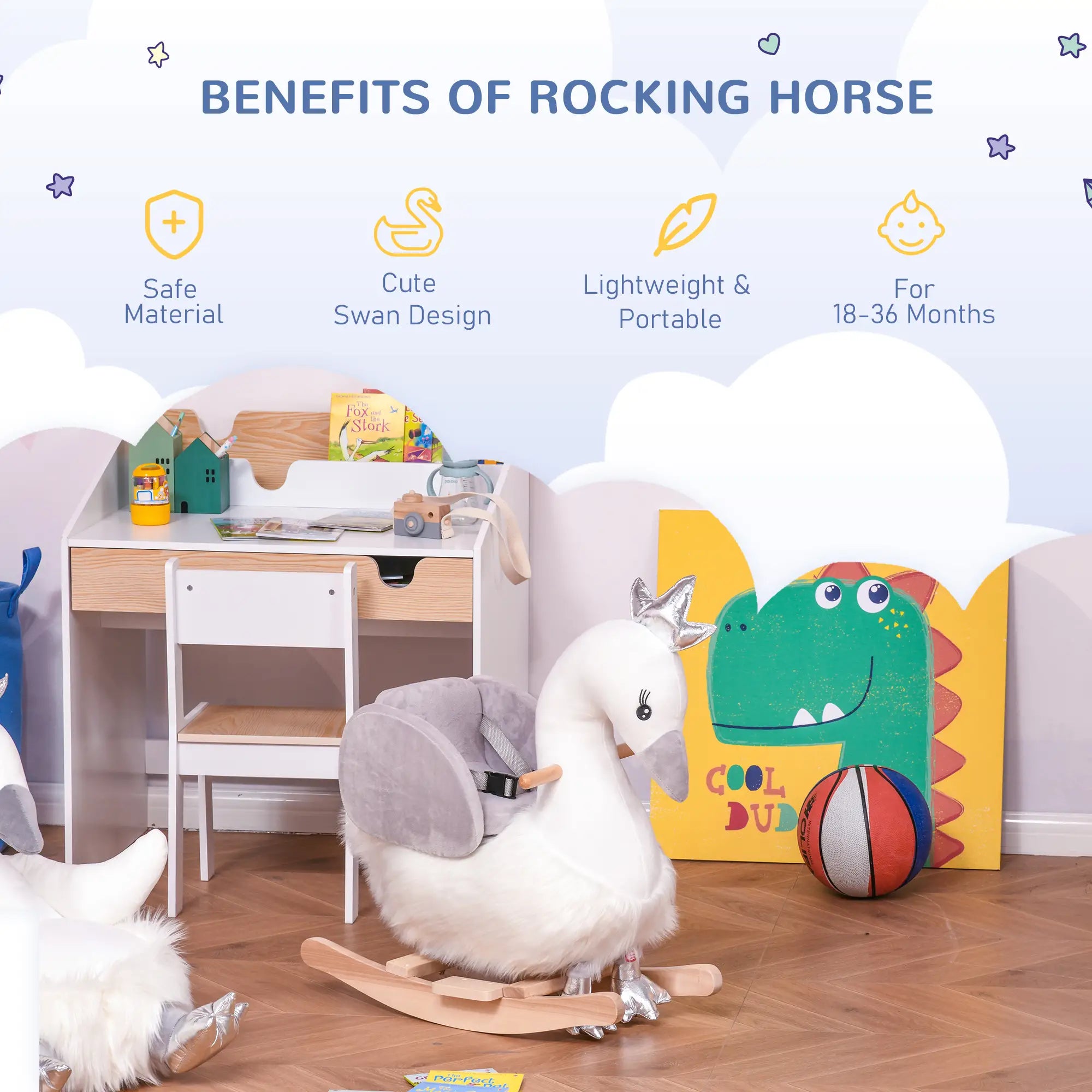 Safe toddler rocking horse with solid wooden base