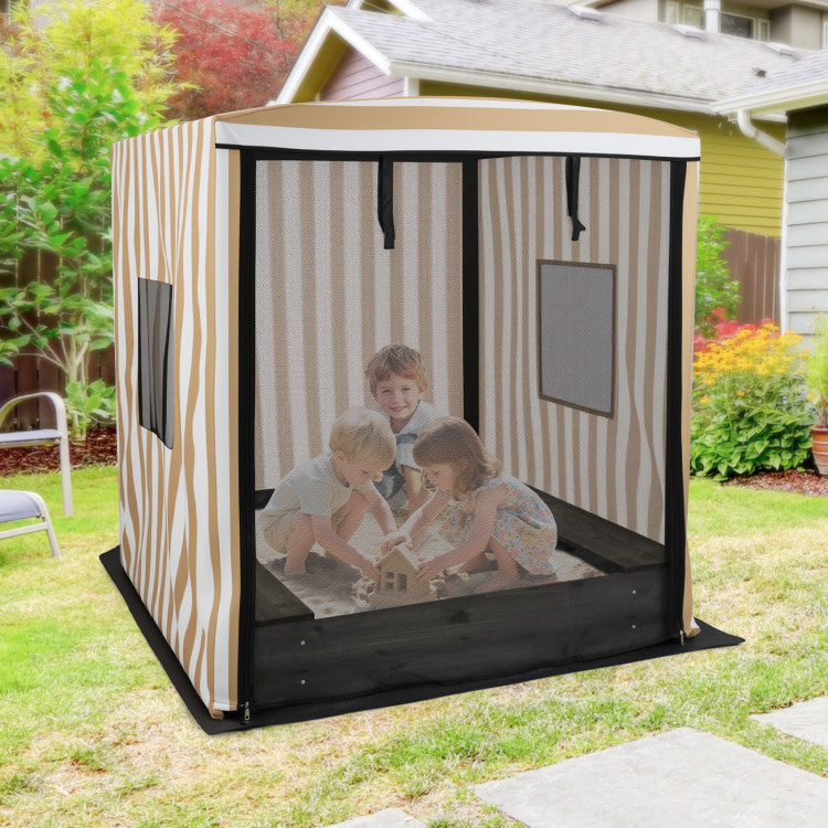 Sandbox with canopy and accessory kit storage