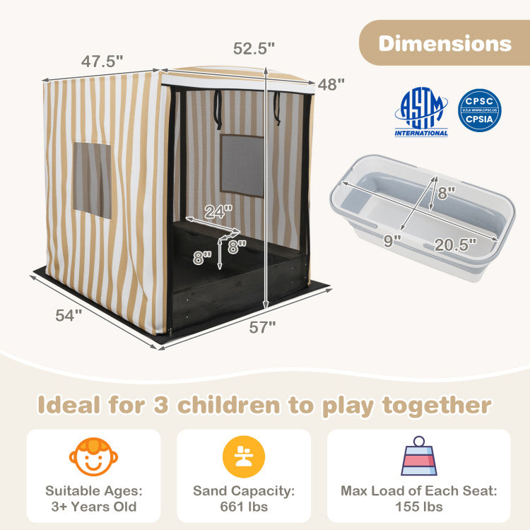Sandbox with canopy and liner cloth for clean sand
