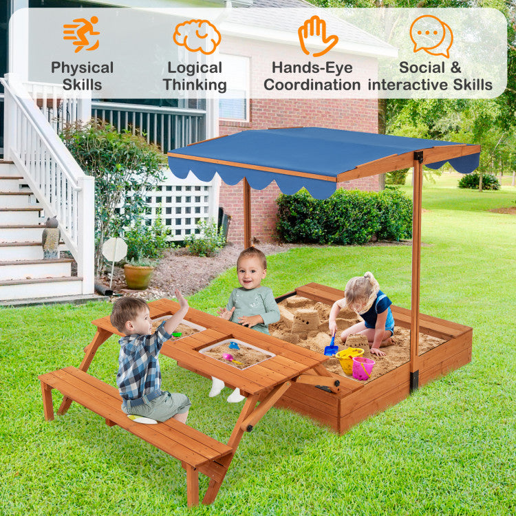 Sandbox with canopy child safe materials and design
