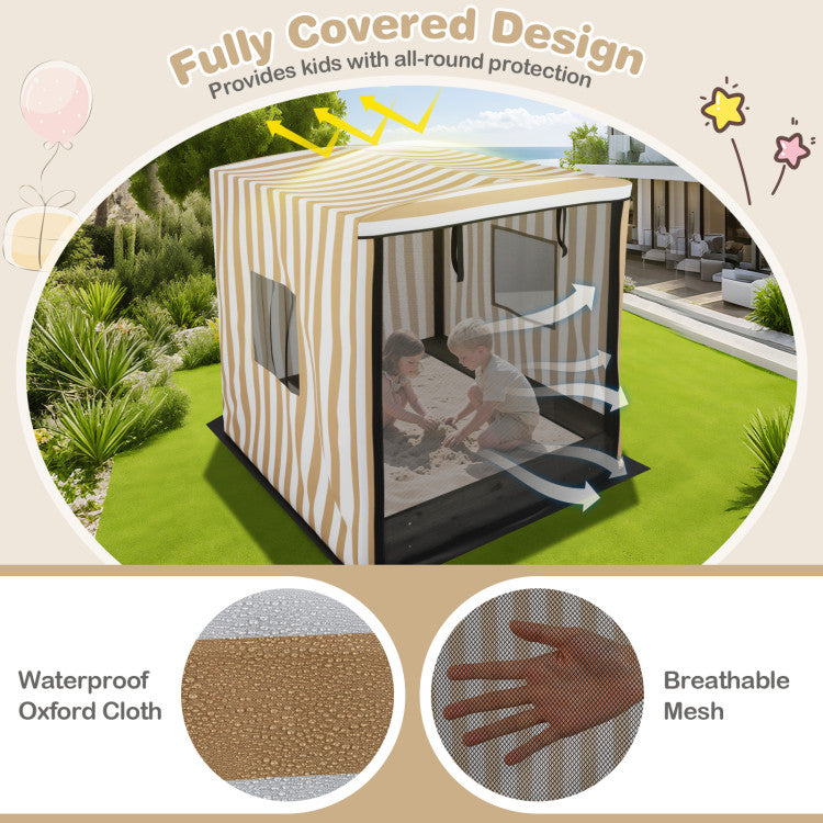 Sandbox with canopy with tool free assembly design