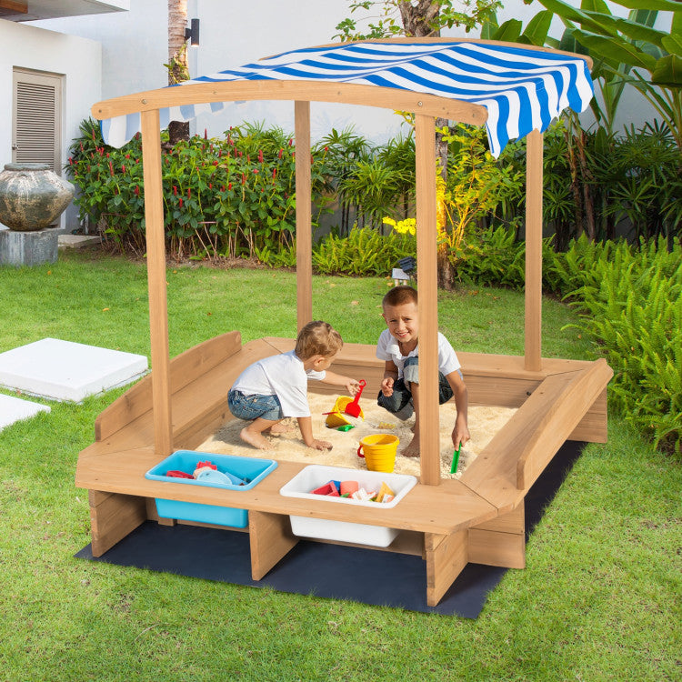 Sandbox with shade canopy for outdoor kids play