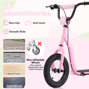 Pink balance bike with inflatable rubber tires on a white background
