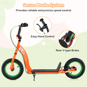 Orange scooter with secure brake system features on a light green background