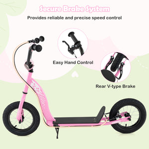 Pink scooter with secure brake system features on a light green background