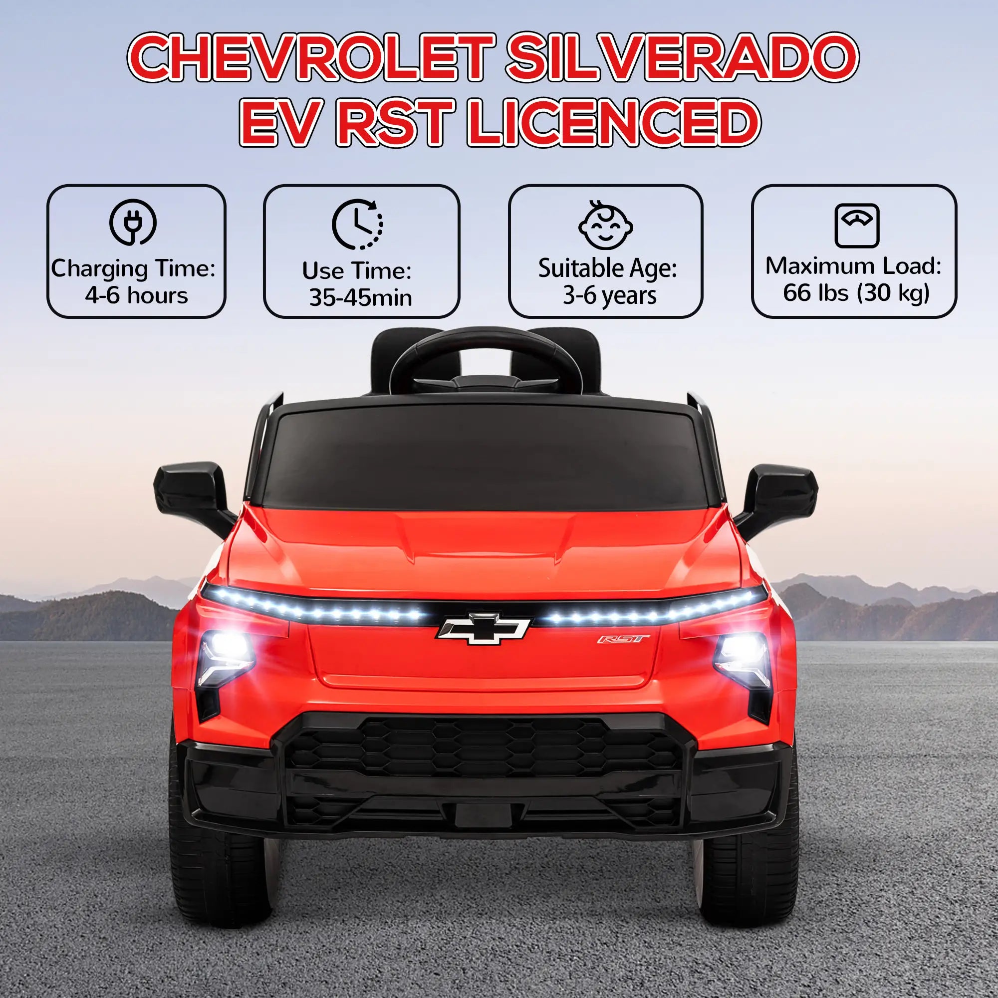 Back view of Chevrolet ride-on toy truck for kids