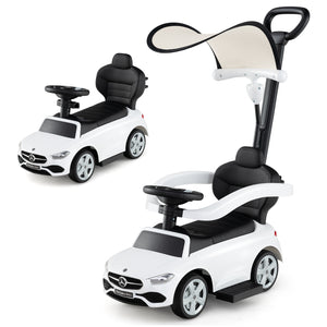 Two toy cars with Mercedes-Benz logo on a white background
