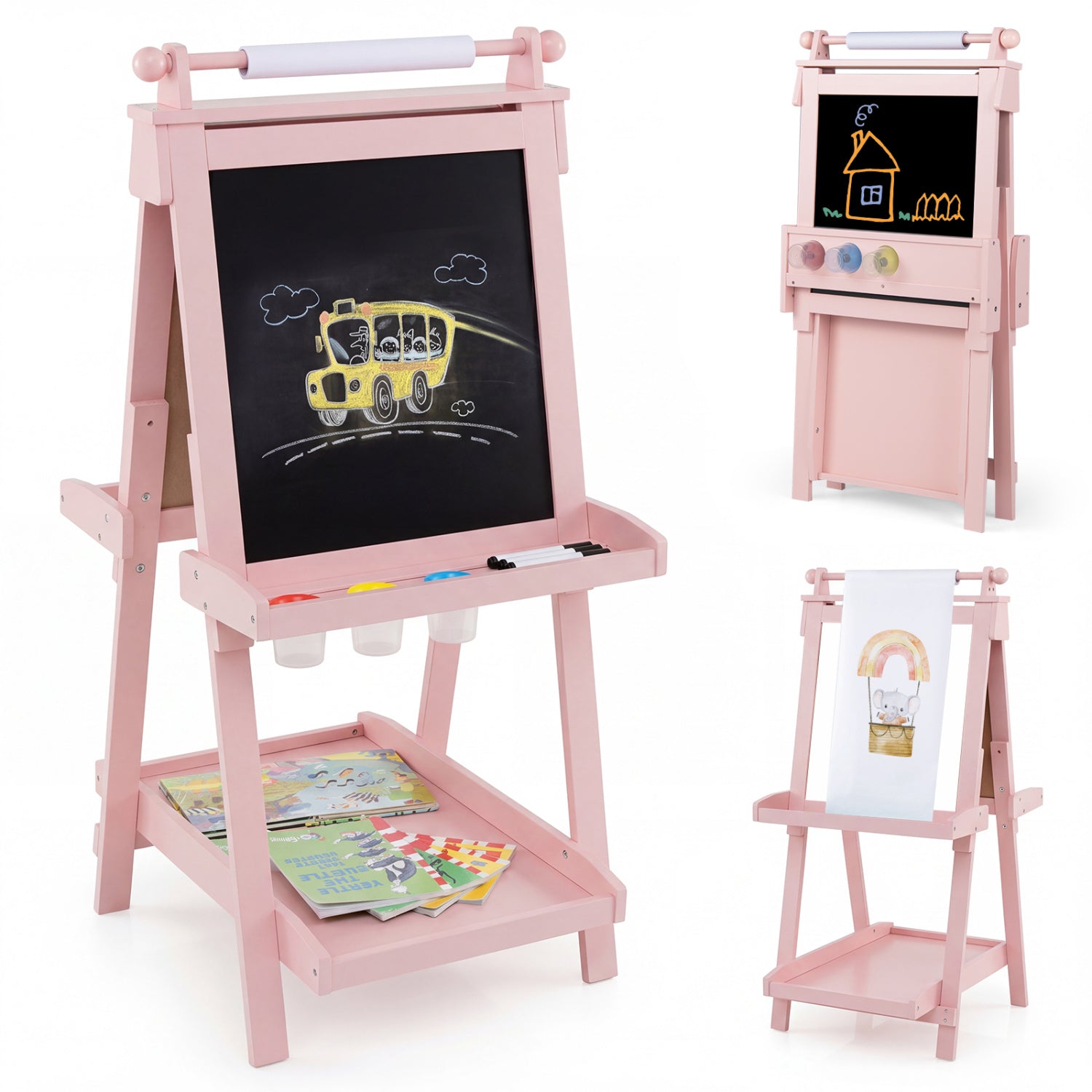 Solid wood kids easel with stable A-frame construction2