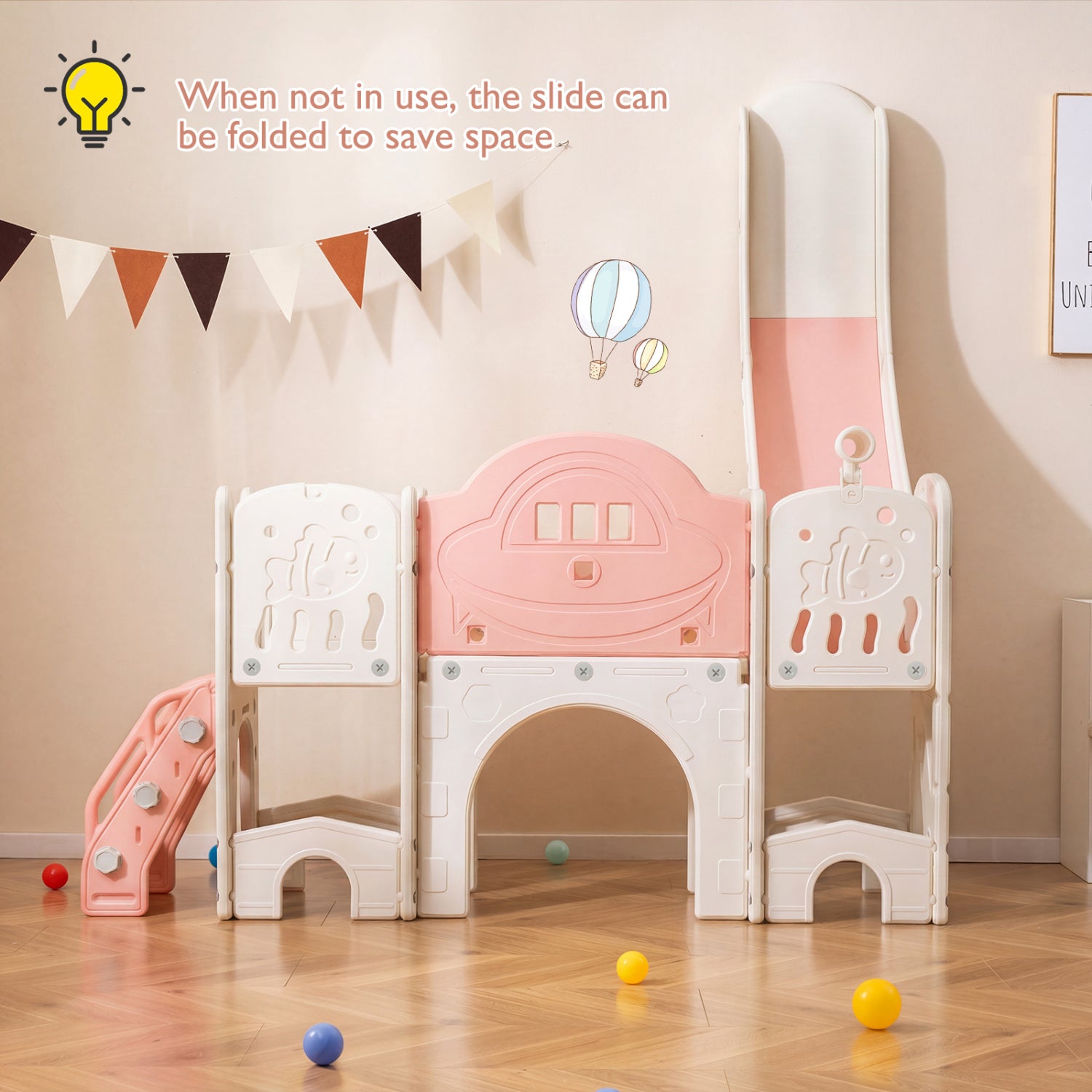 Stable indoor toddler slide set with triangular support design