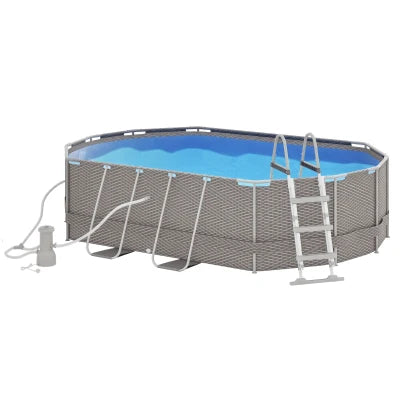Steel frame above ground pool closeup