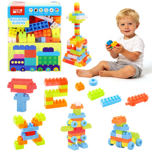 STEM construction toy with colorful interlocking building blocks for kids
