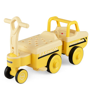 Yellow toy truck with a seat on a white background