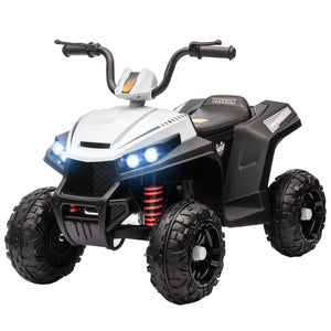 Sturdy white ride-on ATV for kids built with heavy-duty frame and safe design