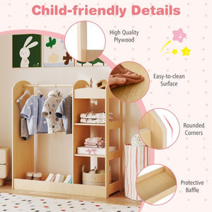 Sturdy wooden kids dress-up storage unit with mirror for playroom